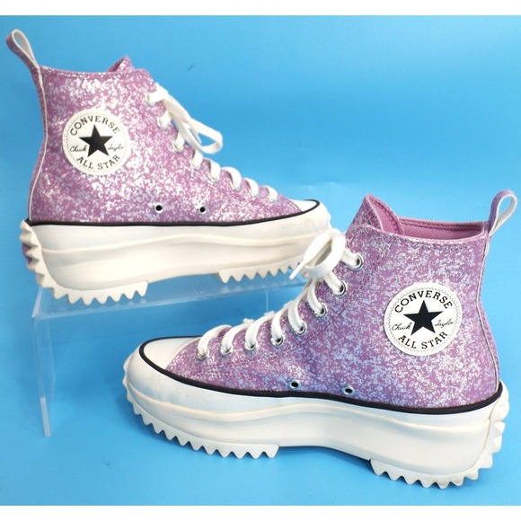 Converse Run Star Hike High Top Purple Glitter Platform Shoes-Ladies 9 / Men 7½ - Picture 2 of 16